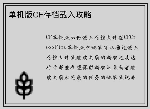 单机版CF存档载入攻略